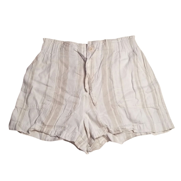 Madewell Paper Bag Tie Waist Linen Blend Subtle Stripe Shorts Tan Size Small - Picture 1 of 10
